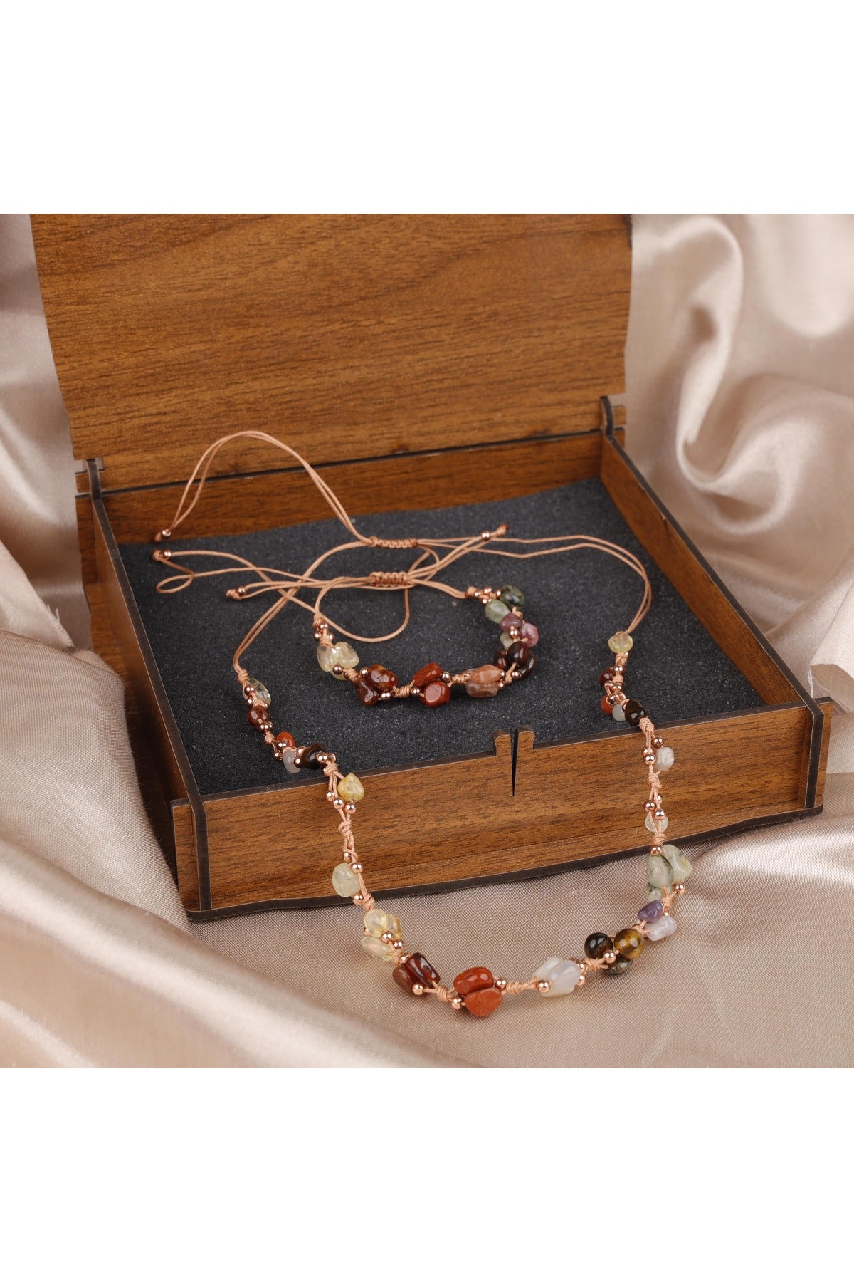 Leo Natural Stone Necklace and Bracelet, Genuine Stone Necklace, Bracelet and Natural Stone Set — image 1