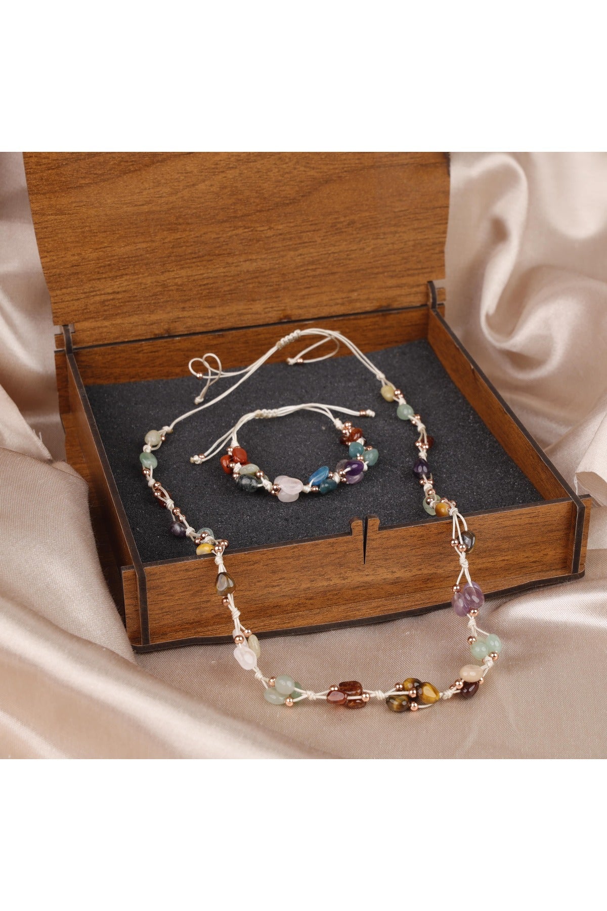 Virgo Natural Stone Necklace and Bracelet, Genuine Natural Stone Jewelry Set — image 1