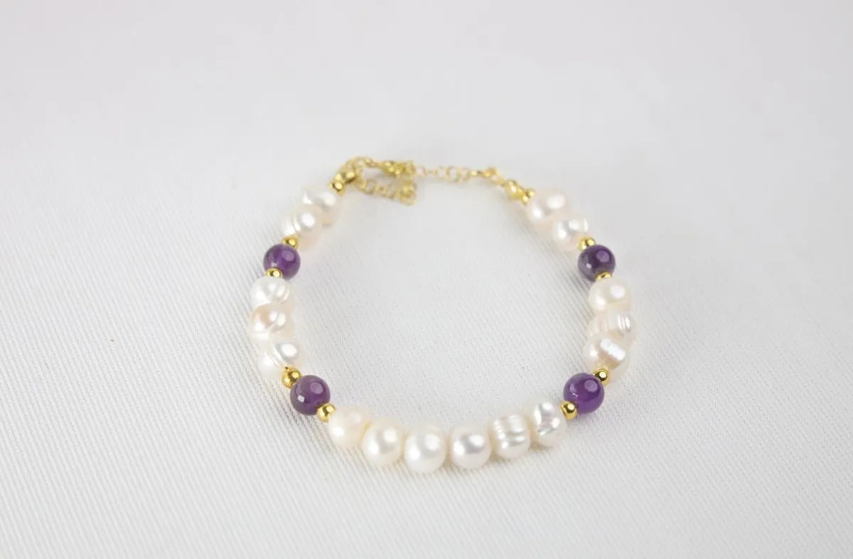 Amethyst and Pearl Natural Stone and 925 Silver Necklace / Bracelet — image 2