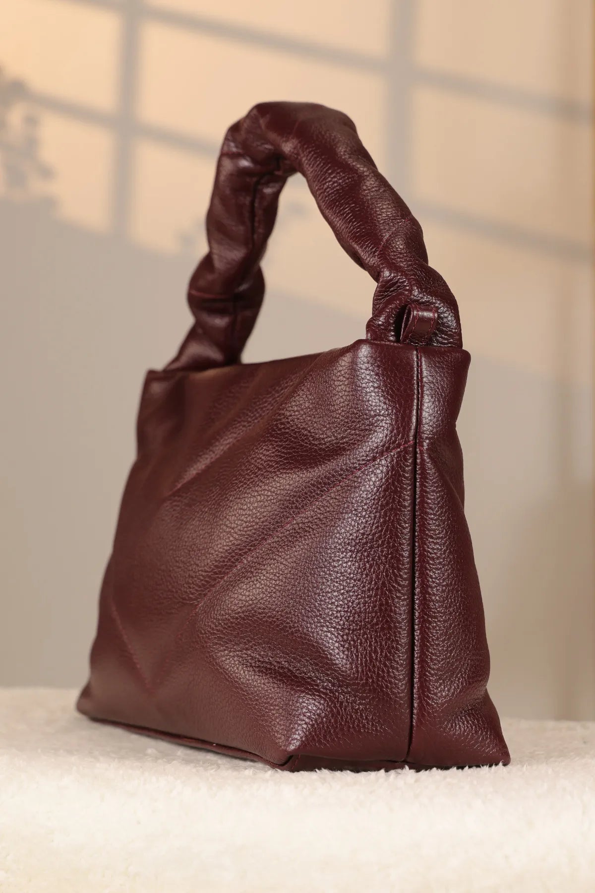 Burgundy Soft-Style Leather Bag - 40326, With Shoulder Strap, Genuine Leather, Bag — image 2