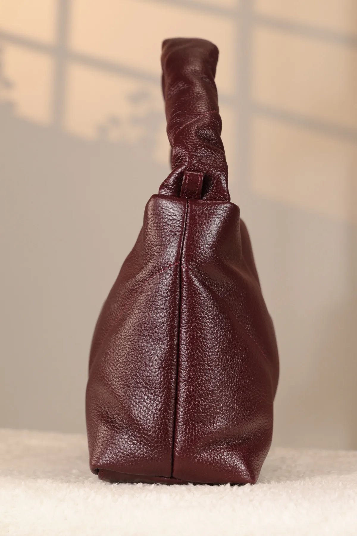 Burgundy Soft-Style Leather Bag - 40326, With Shoulder Strap, Genuine Leather, Bag — image 3