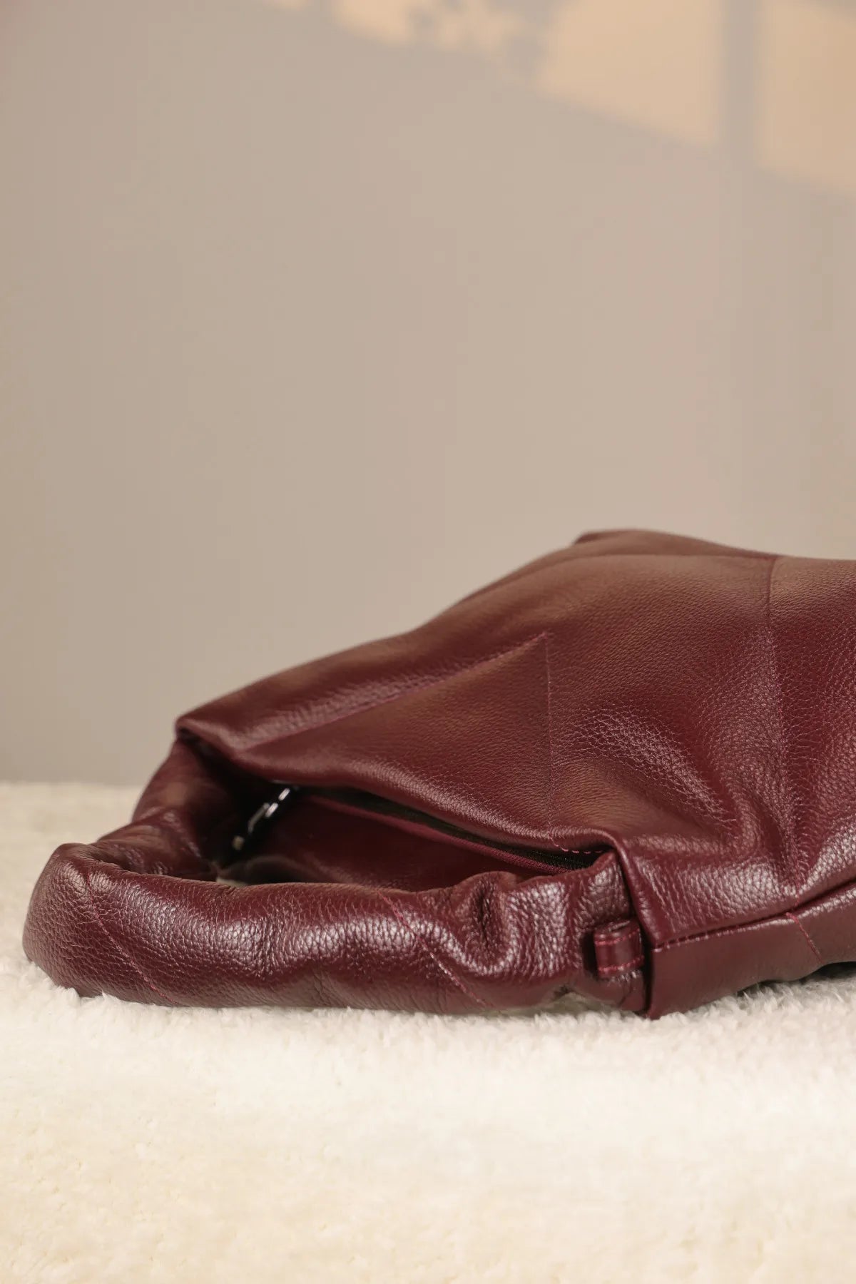 Burgundy Soft-Style Leather Bag - 40326, With Shoulder Strap, Genuine Leather, Bag — image 4