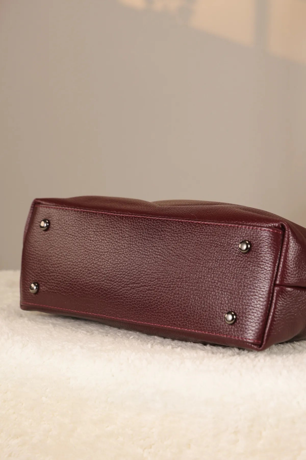 Burgundy Soft-Style Leather Bag - 40326, With Shoulder Strap, Genuine Leather, Bag — image 5