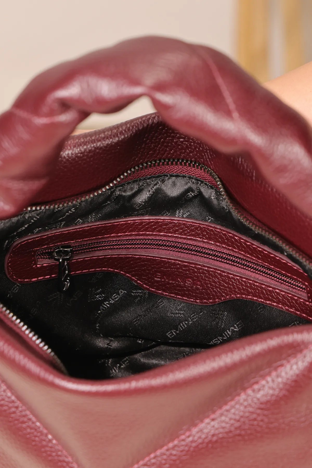 Burgundy Soft-Style Leather Bag - 40326, With Shoulder Strap, Genuine Leather, Bag — image 6