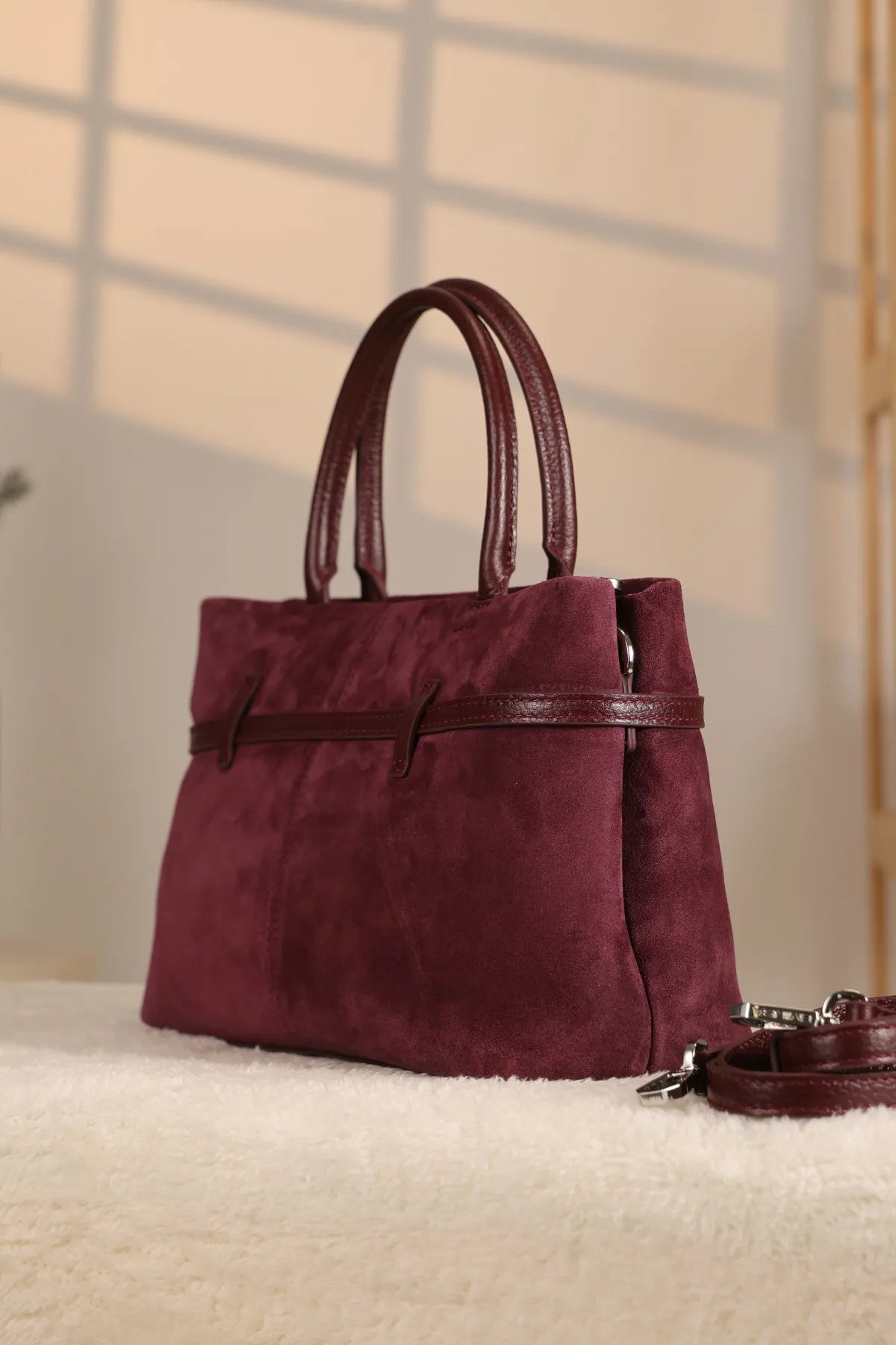 Dusty Rose Genuine Suede Shoulder Bag - Hand-Carry - With Shoulder Strap — image 2