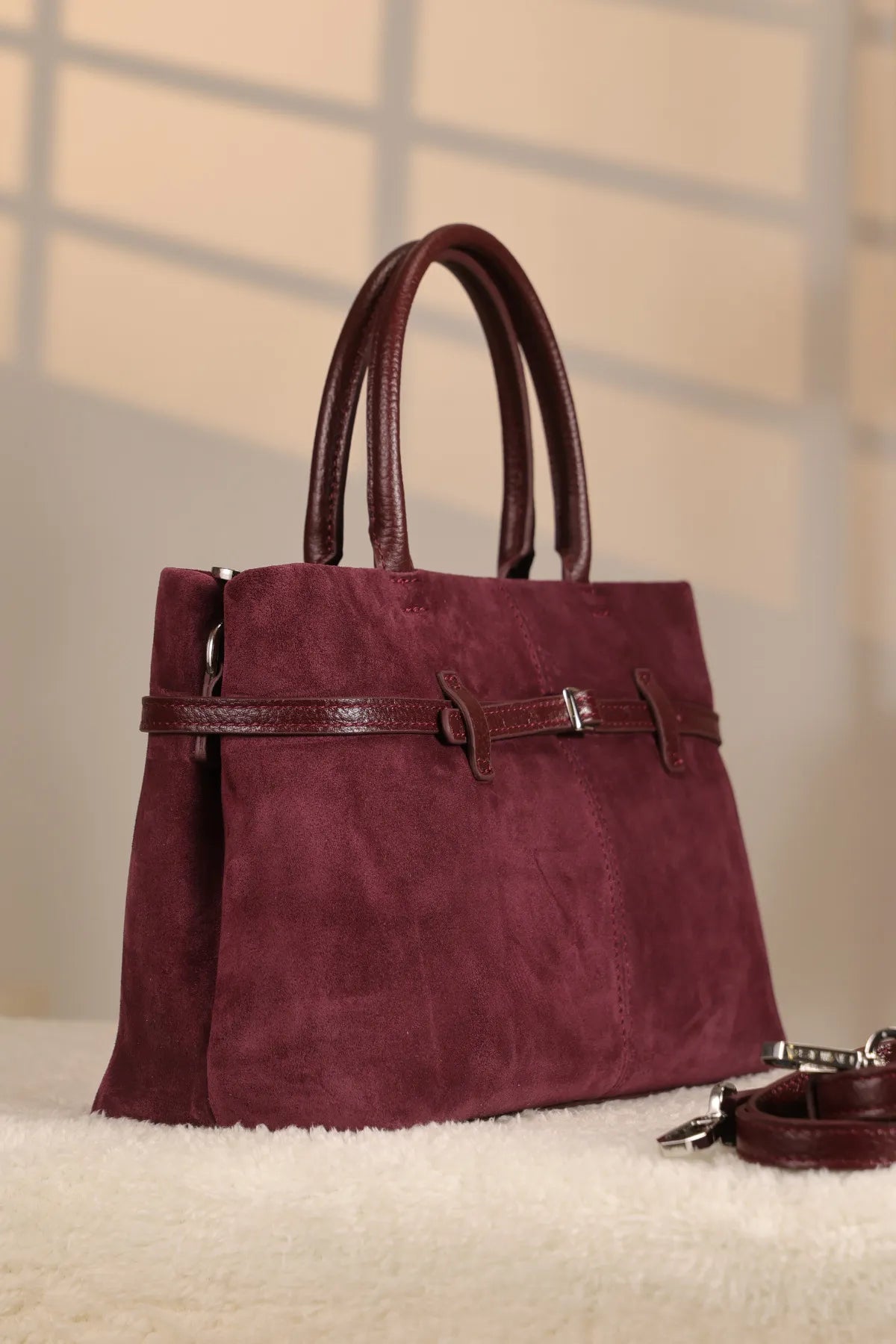 Dusty Rose Genuine Suede Shoulder Bag - Hand-Carry - With Shoulder Strap — image 3
