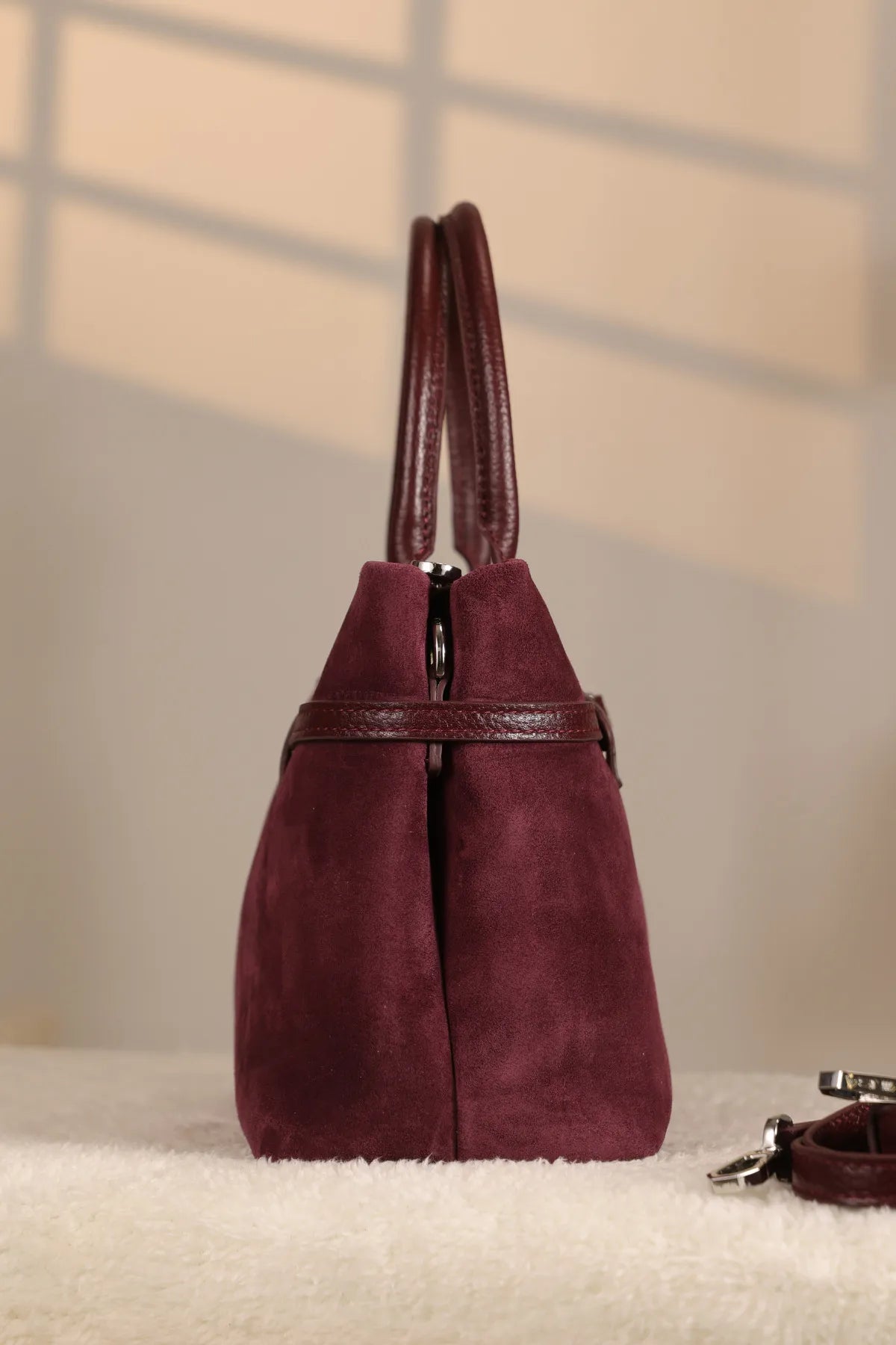 Dusty Rose Genuine Suede Shoulder Bag - Hand-Carry - With Shoulder Strap — image 4