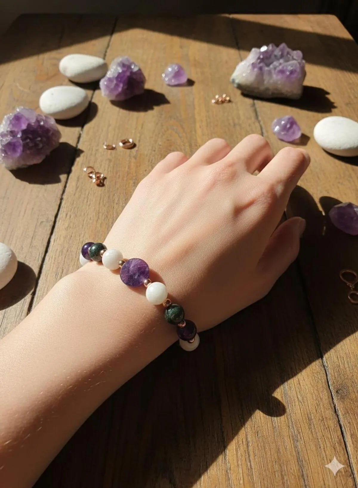 Hematite - Amethyst - Moonstone Natural Stone Bracelet, Jewelry, 100% Genuine, Bracelet — image 3