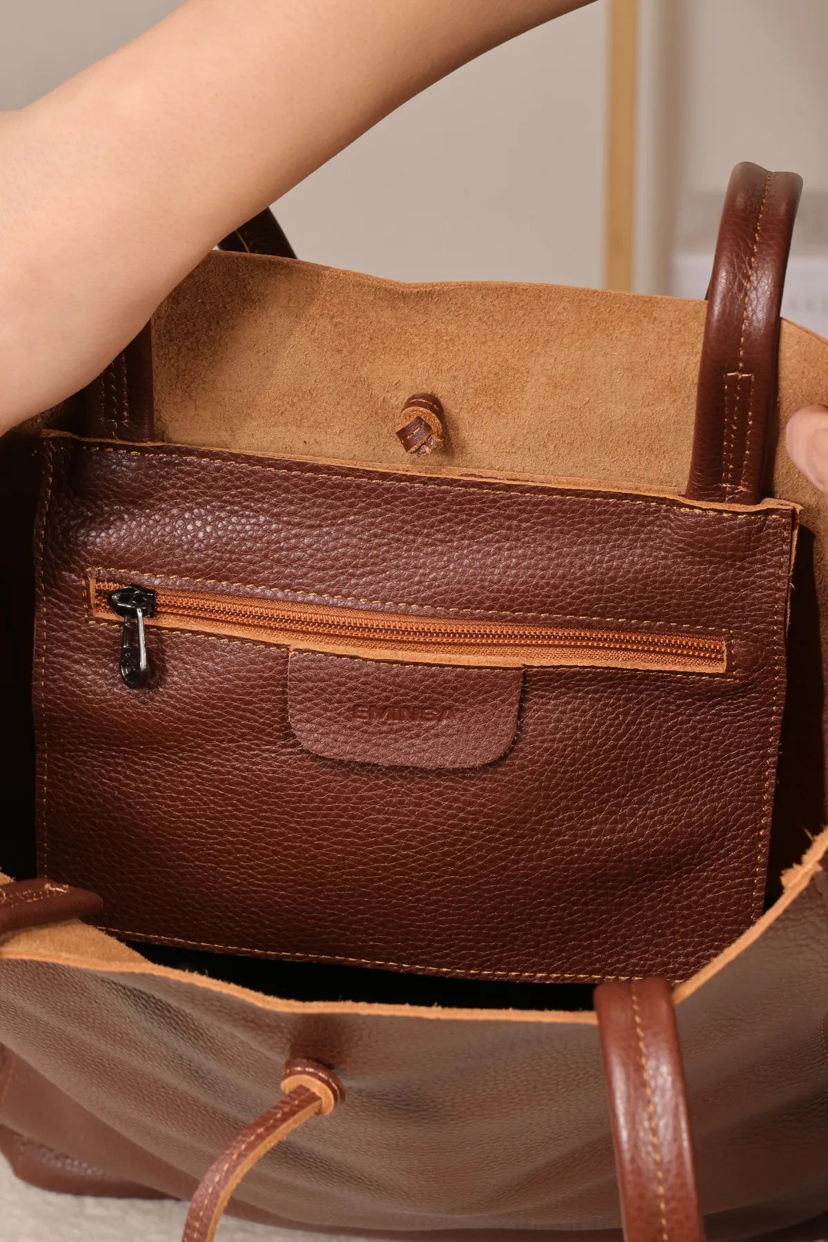 Kahve Renk Soft Deri Çanta - 40369 , Hakiki Deri Çanta , Iç Cepli , Tote — görsel 6