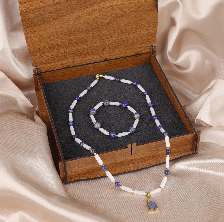 Lapis Lazuli - Kuvars Doğal Taş Ve 925 Gümüş Kolye Ucu, Kolye / Bileklik , Takı Seti , Takı