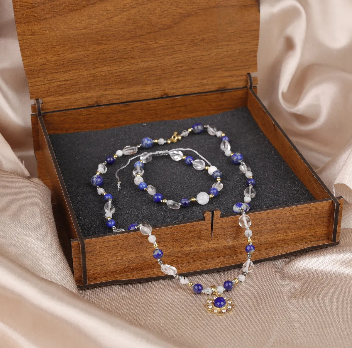 Lapis Lazuli - Quartz - Hematite Natural Stone 925 Silver Pendant - Necklace / Bracelet, Genuine Natural Stone, Jewelry — image 2