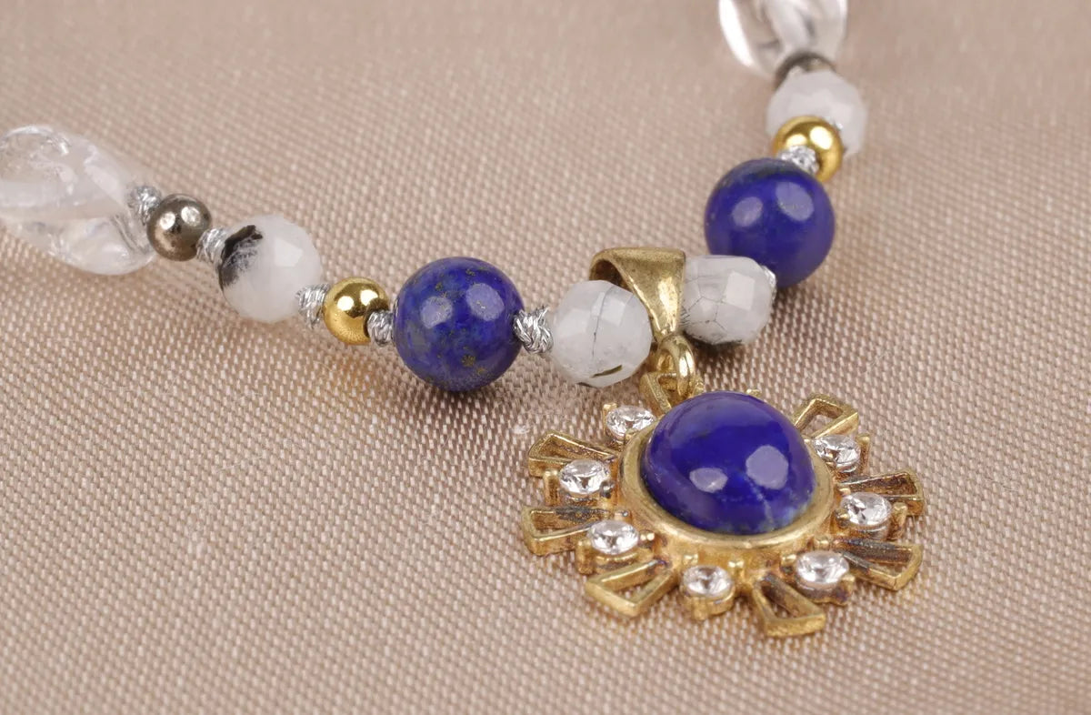 Lapis Lazuli - Quartz - Hematite Natural Stone 925 Silver Pendant - Necklace / Bracelet, Genuine Natural Stone, Jewelry — image 6