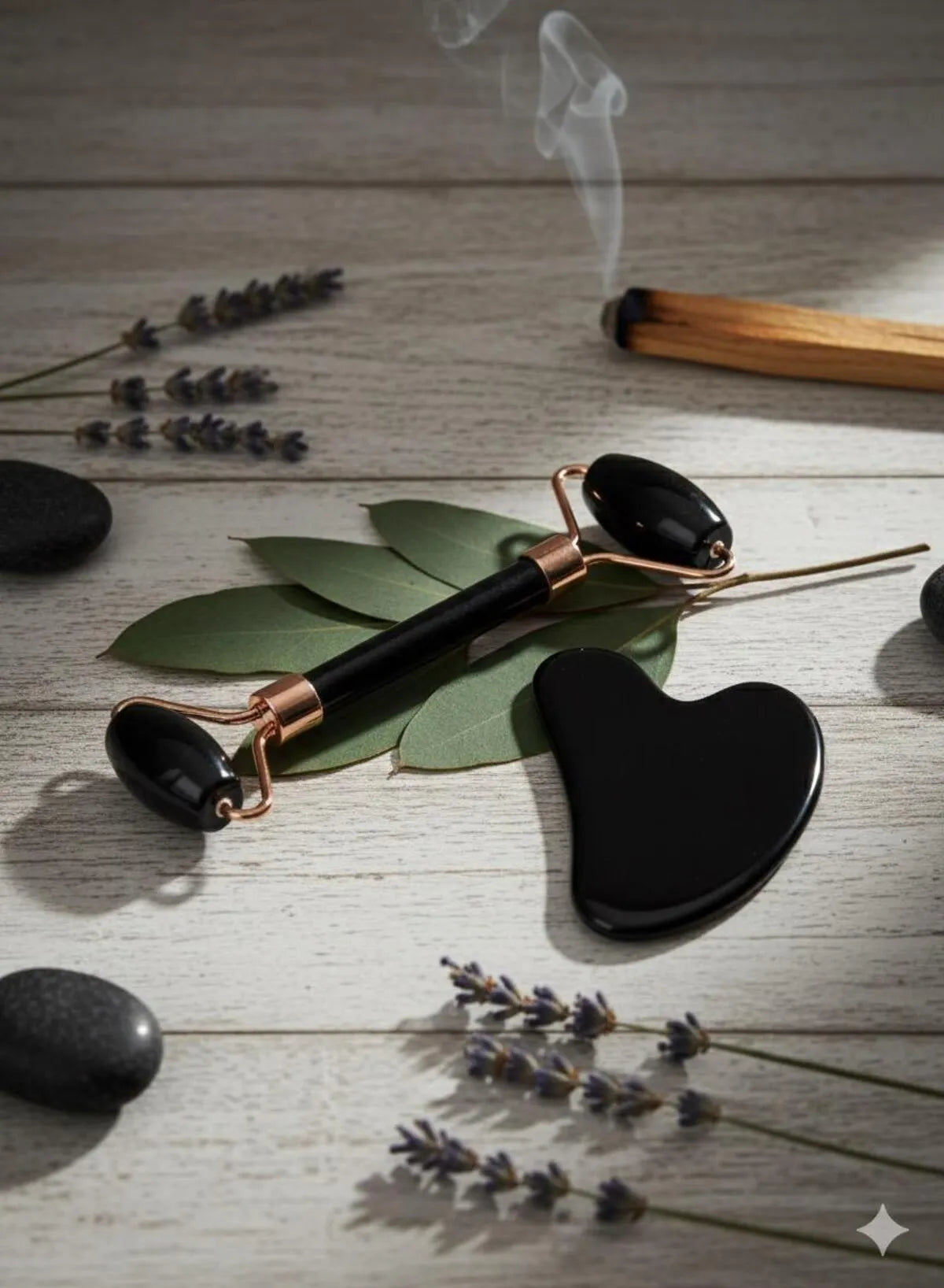 Obsidian Natural Stone Roller and Heart-Shaped Gua Sha Set, Personal Care Set, Facial Massager — image 1