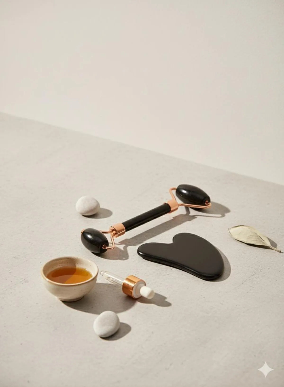 Obsidian Natural Stone Roller and Heart-Shaped Gua Sha Set, Personal Care Set, Facial Massager — image 2