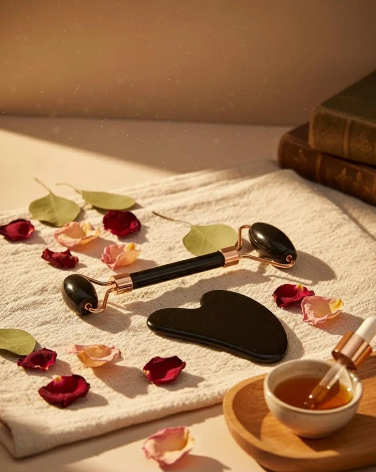 Obsidian Natural Stone Roller and Heart-Shaped Gua Sha Set, Personal Care Set, Facial Massager — image 3