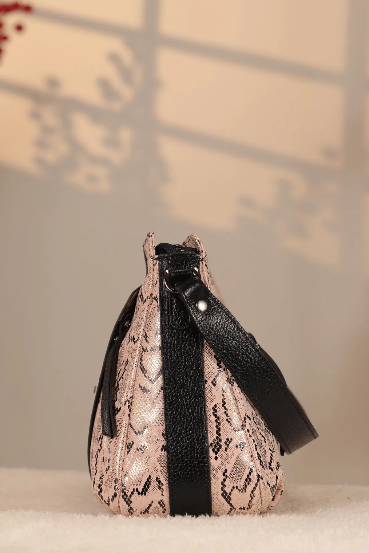Pink Crocodile-Embossed Genuine Leather Bag - With Shoulder Strap — image 3