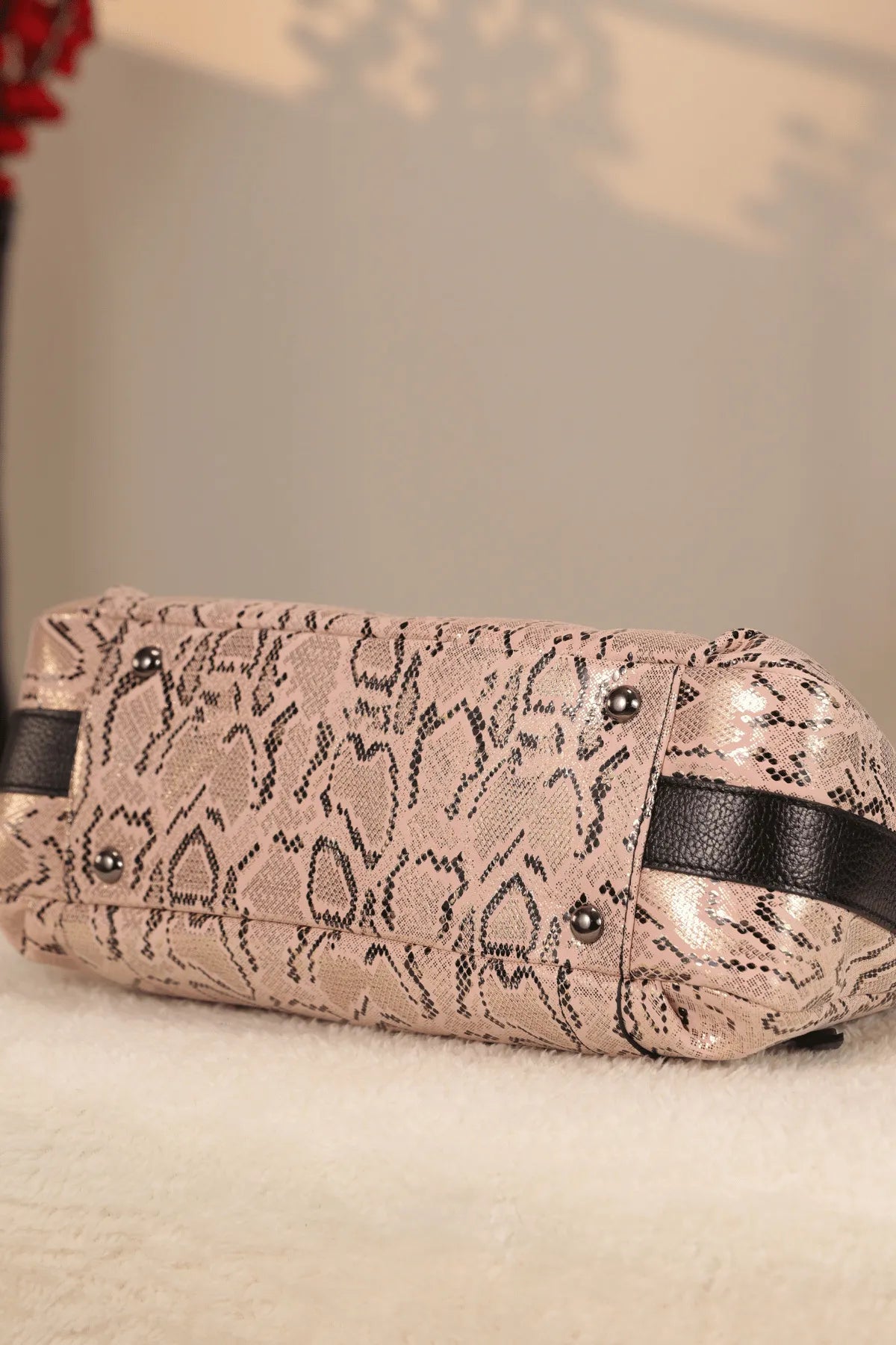 Pink Crocodile-Embossed Genuine Leather Bag - With Shoulder Strap — image 7