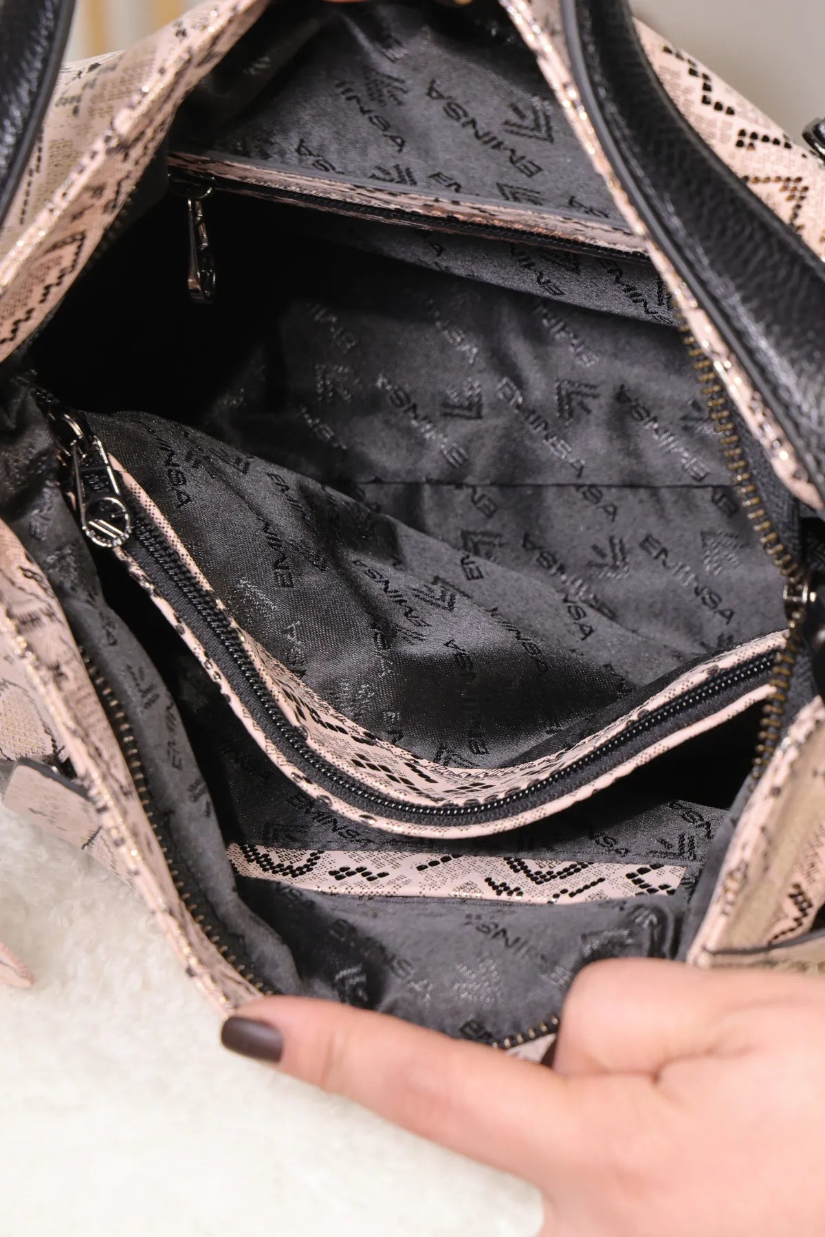 Pink Crocodile-Embossed Genuine Leather Bag - With Shoulder Strap — image 8