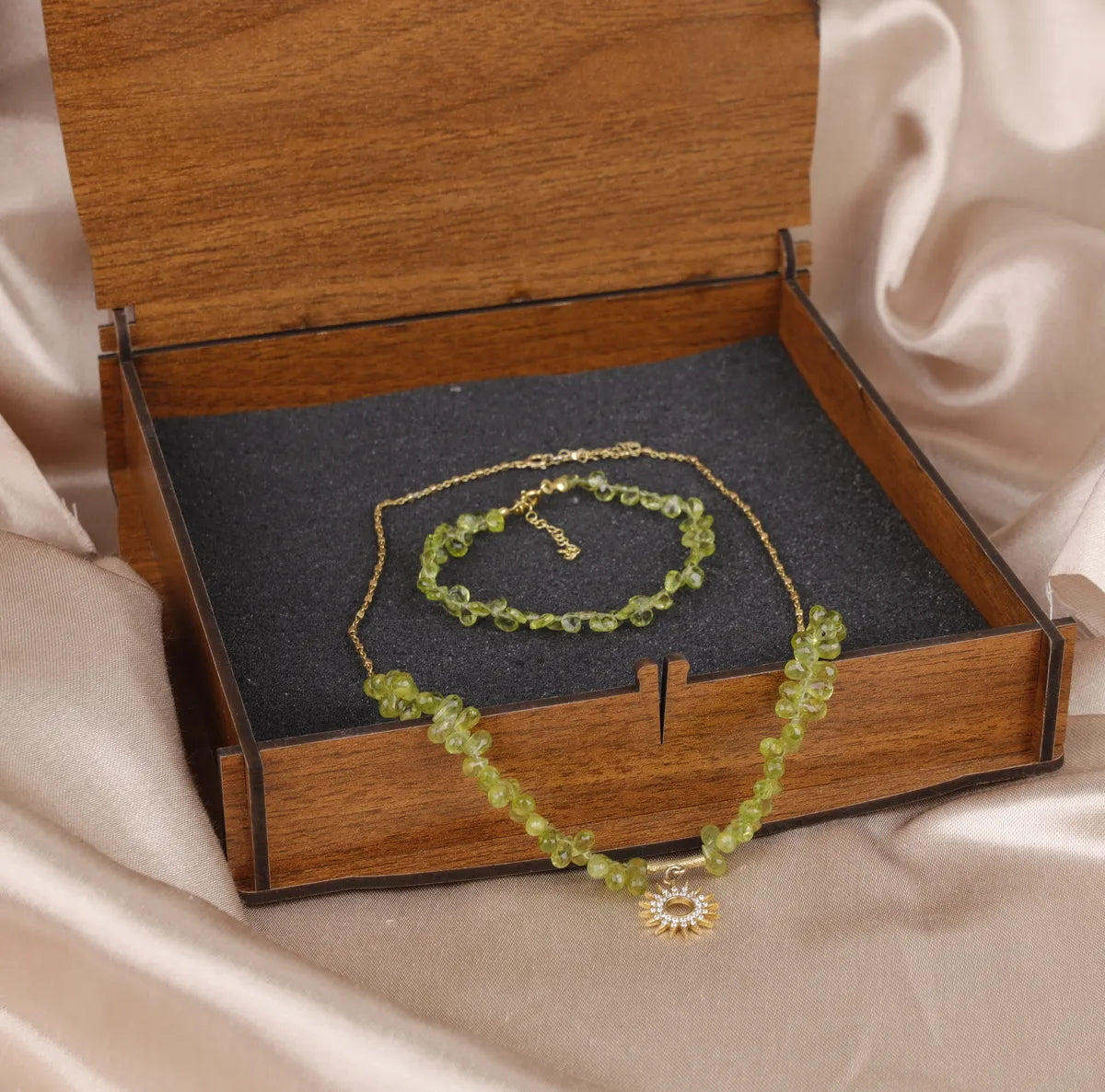 Peridot - Zebercet Doğal Taş 925k Gümüş Kolye / Bileklik , Takı , Hakiki Doğal Taş