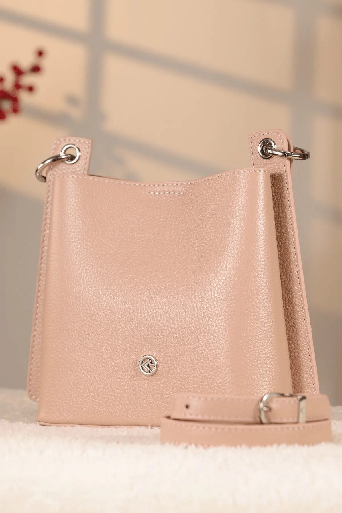 Rose Gold Genuine Leather Bag - With Shoulder Strap and With Inner Makeup Bag — image 1