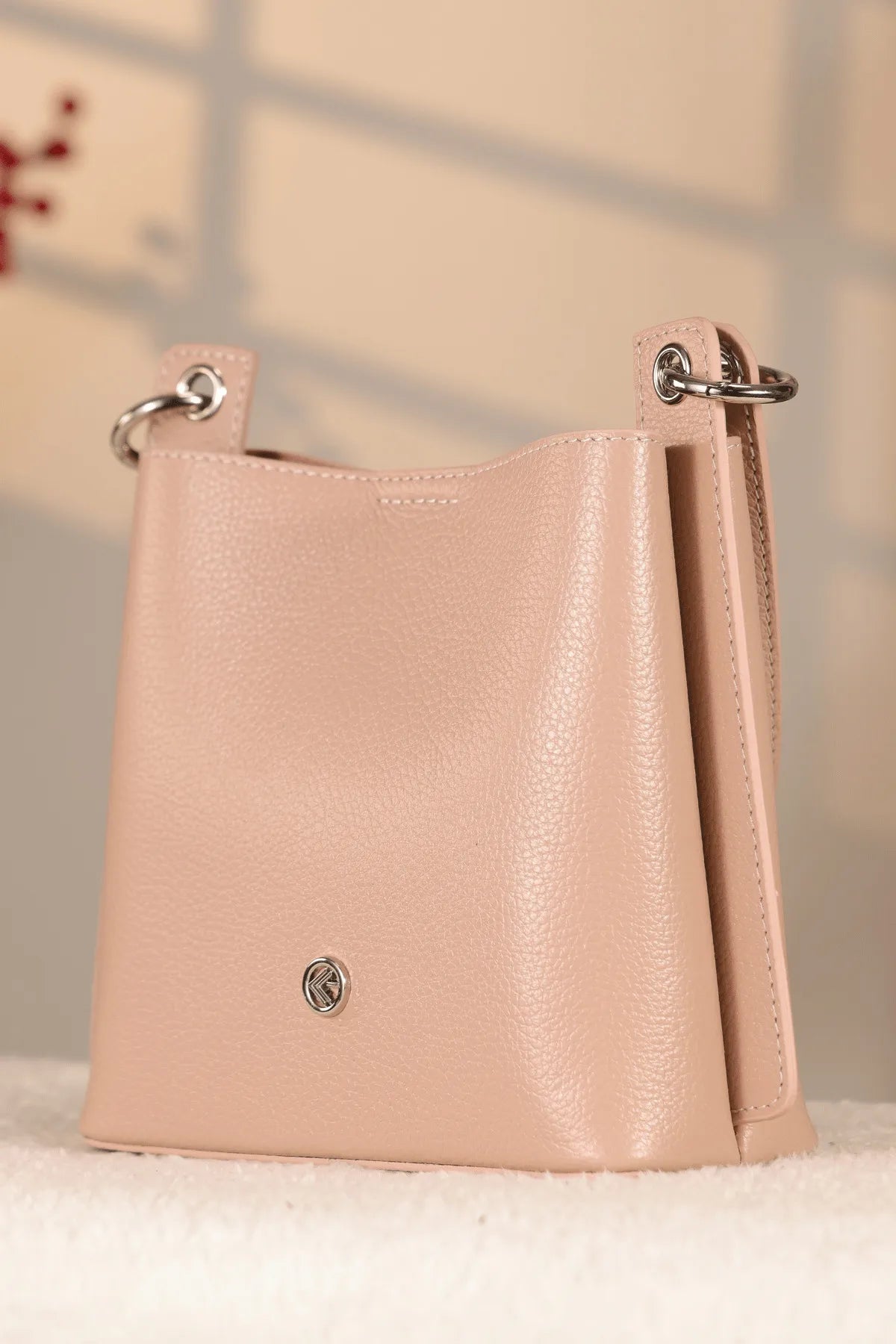 Rose Gold Genuine Leather Bag - With Shoulder Strap and With Inner Makeup Bag — image 5