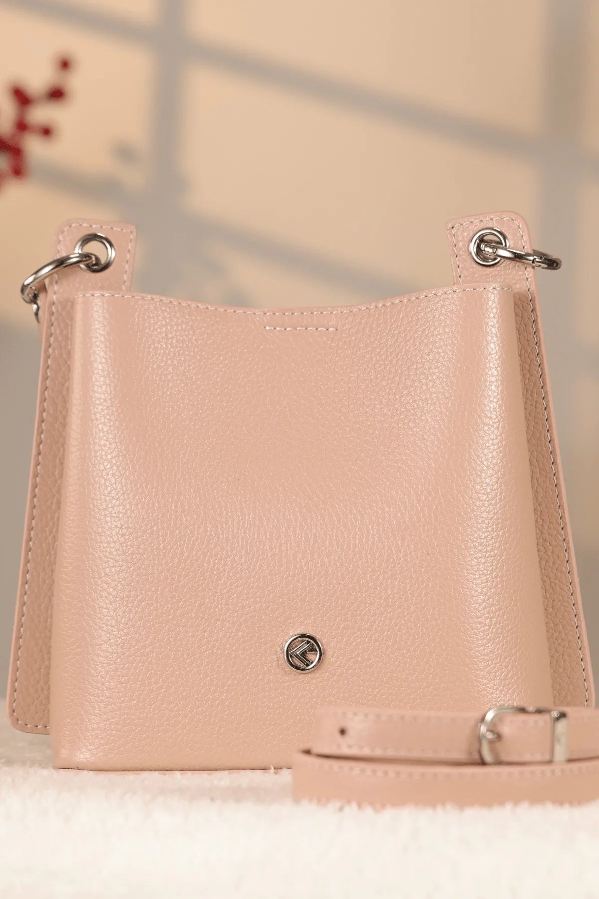 Rose Gold Genuine Leather Bag - With Shoulder Strap and With Inner Makeup Bag — image 7