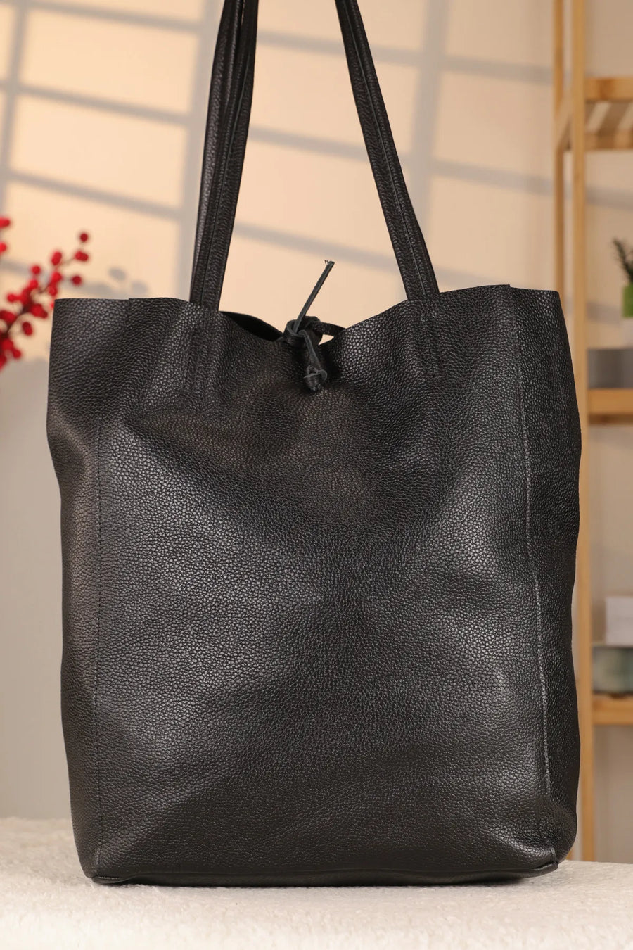 Siyah Renk Tote Stil Deri Çanta - 40369 , Hakiki Deri , Iç Cepli