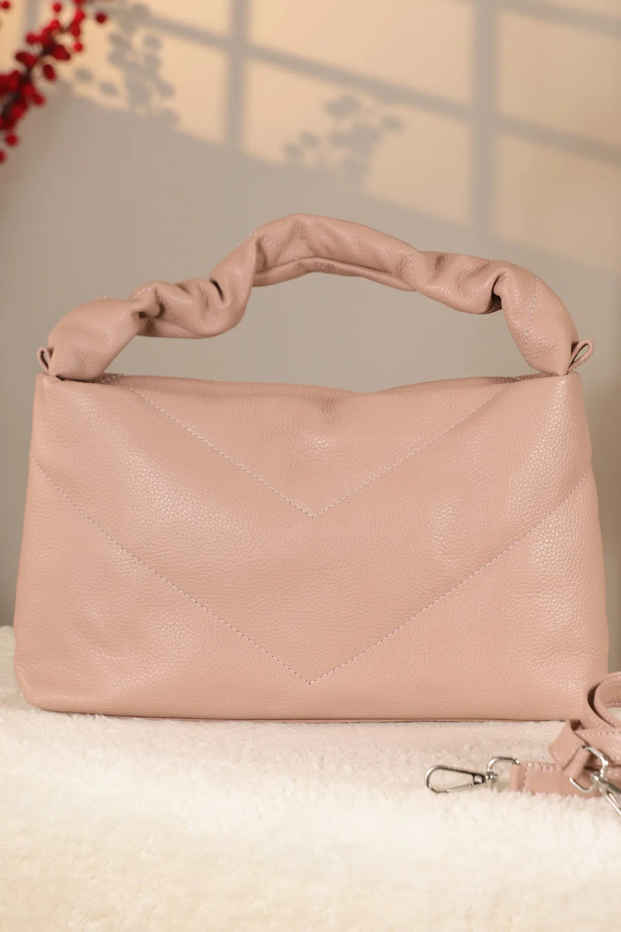Soft Stil Omuz Askılı Deri Çanta - 40326 , Kavun Içi Renk , %100 Orijinal Deri
